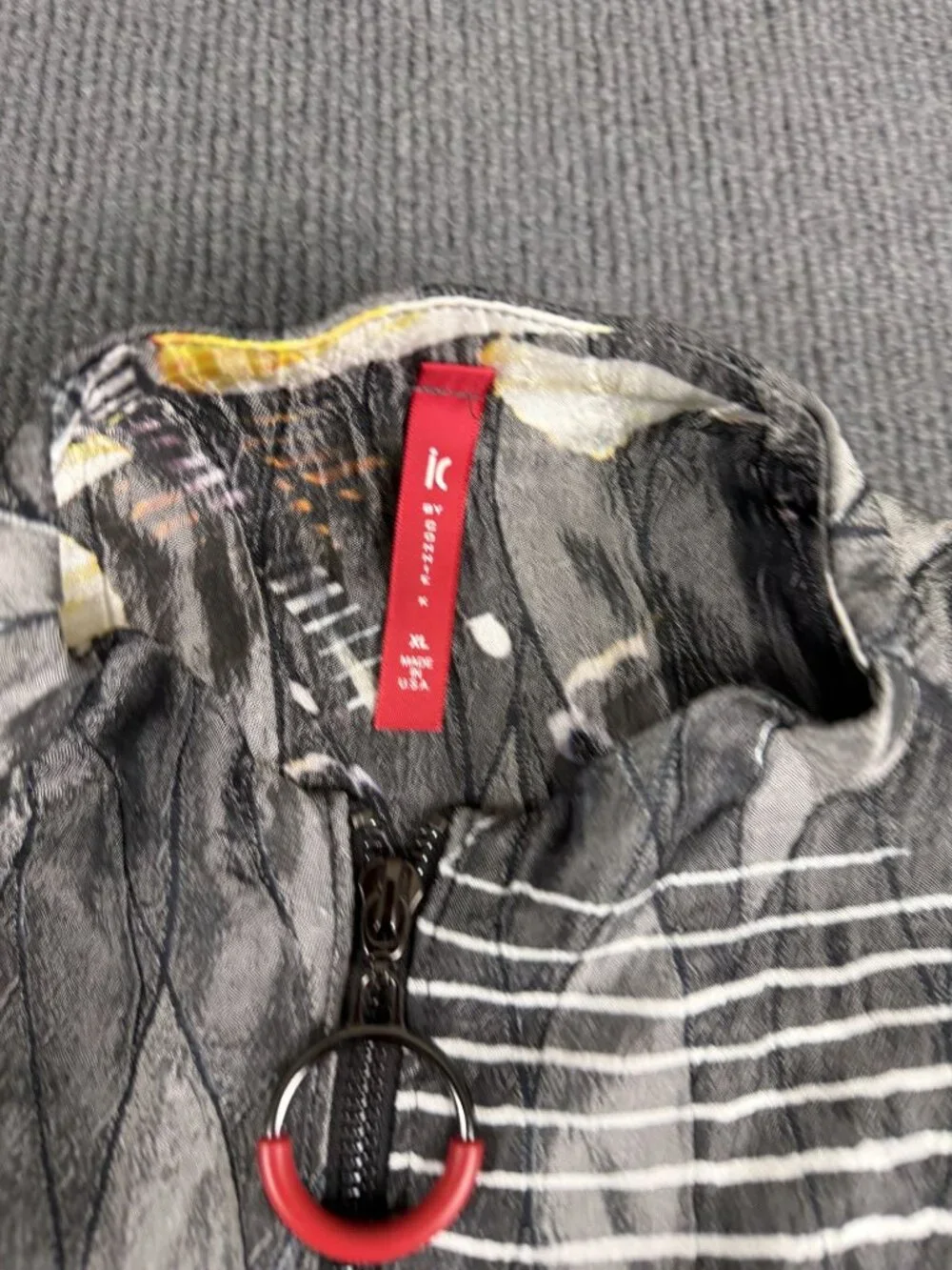 IC Collection Zip-Up Jacket With Ruffled Sleeves - Abstract Print - Womens XL